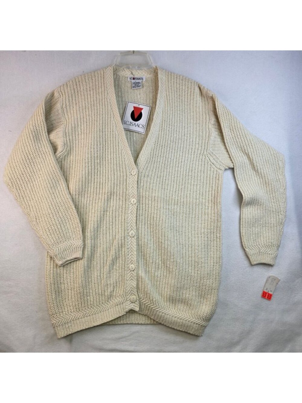 Vintage 90s I.C. Isaacs Button Front Cardigan M Beige Grandma Layers Oversized